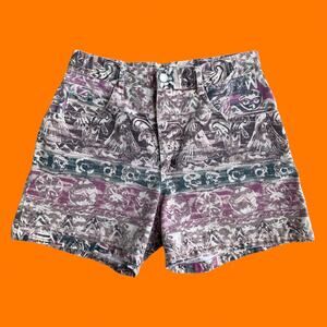 80's 90's vintage earthy abstract funky print high waisted denim shorts M/L